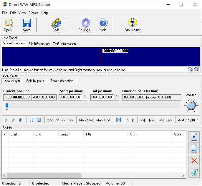 Direct WAV MP3 Splitter下载,音频分割,分割工具
