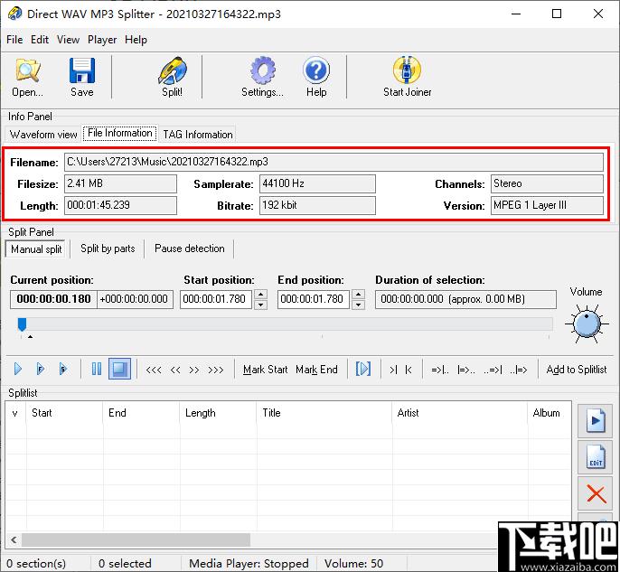 Direct WAV MP3 Splitter下载,音频分割,分割工具