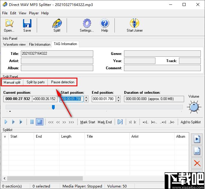 Direct WAV MP3 Splitter下载,音频分割,分割工具