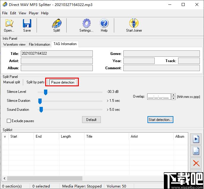 Direct WAV MP3 Splitter下载,音频分割,分割工具